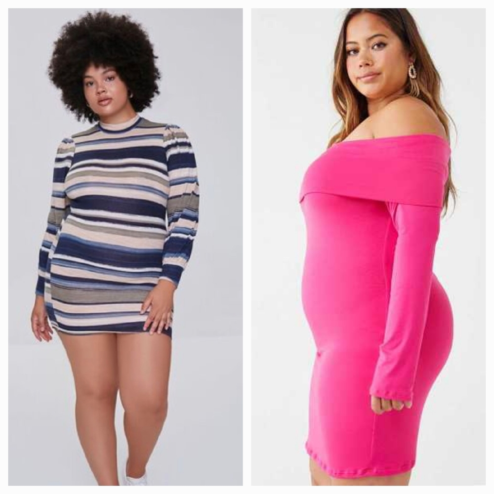 2 for 1: Striped Bodycon dress/ Off the Shoulder Mini dress